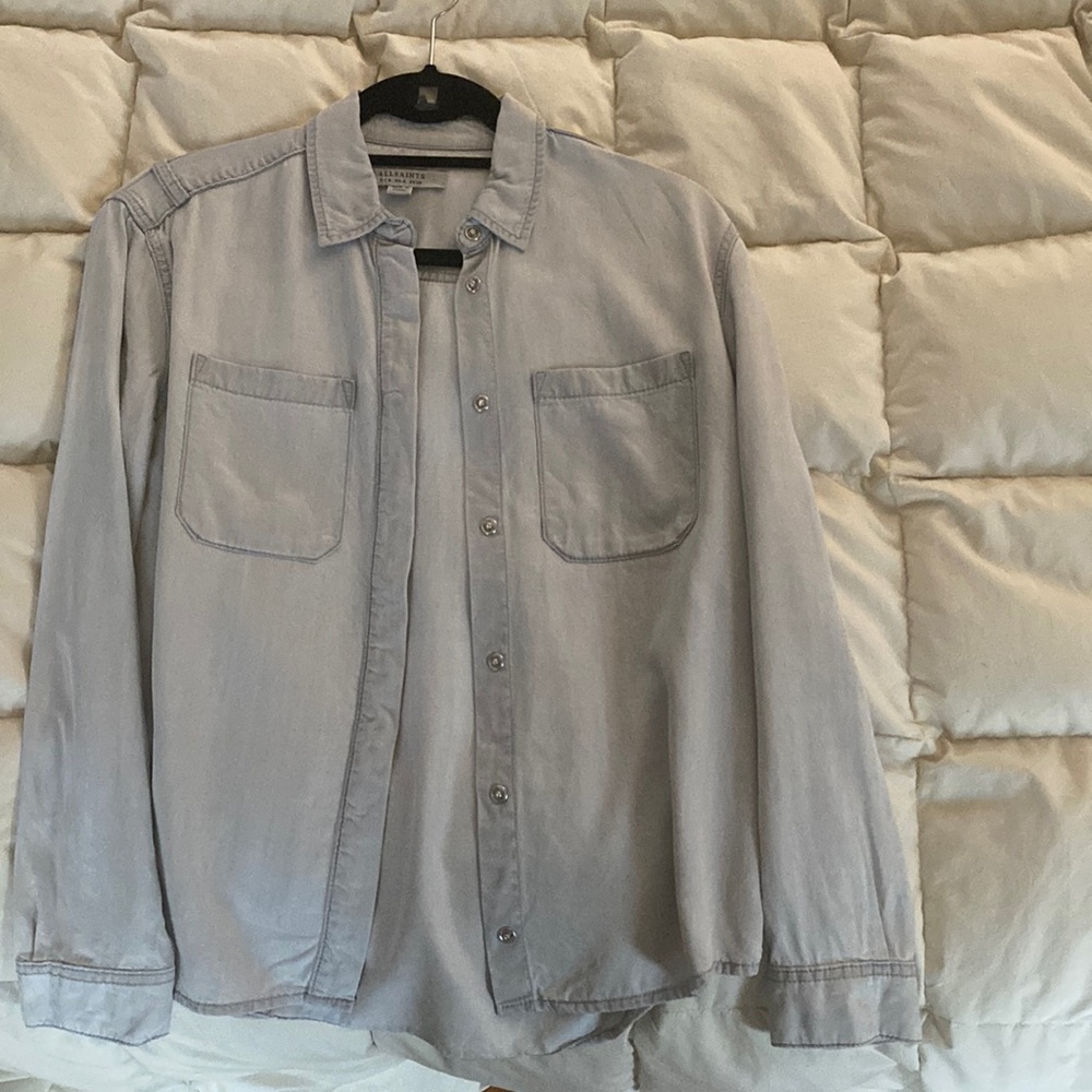 All Saints Grey Chambray Button Down